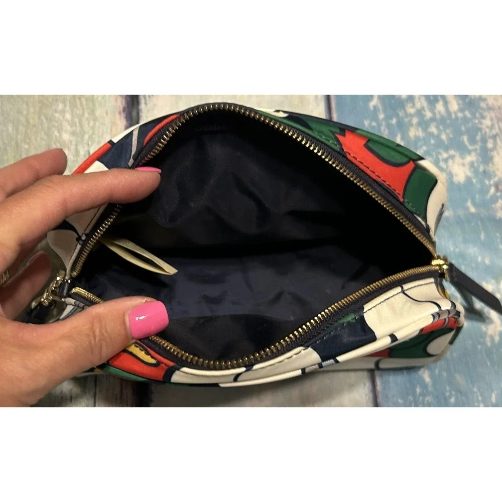 Kate Spade Blazing Blue Floral Dome Cosmetics Pouch Bag Medium EXCELLENT Tub23